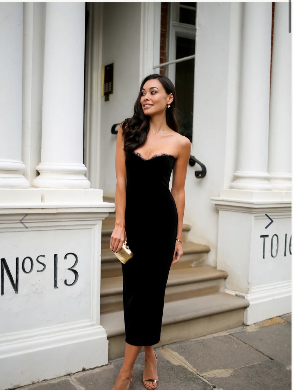 Black Strapless Velvet Midi Dress - Women
